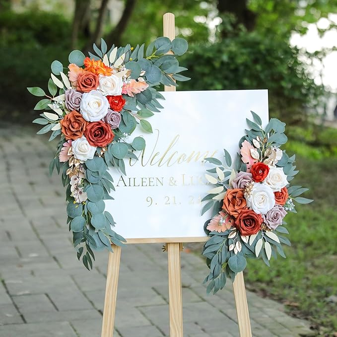 Burnt Orange Wedding Arch Flowers, Artificial Flowers - Image 2