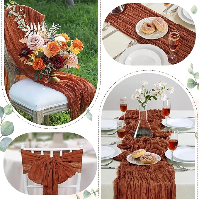 12 Pack Terracotta Cheesecloth Table Runner 10FT Long Boho Gauze Table Runner - Image 4