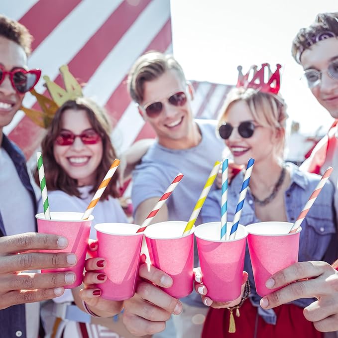 200 Striped Paper Straws, Biodegradable Disposable Drinking Colorful Straws - Image 7