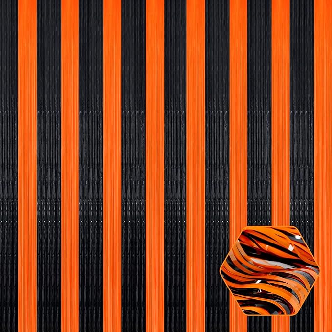 3 Pack Black Orange Foil Fringe Curtain Backdrop, 3.28Ft x 8.2Ft Metallic by Ferwzsr