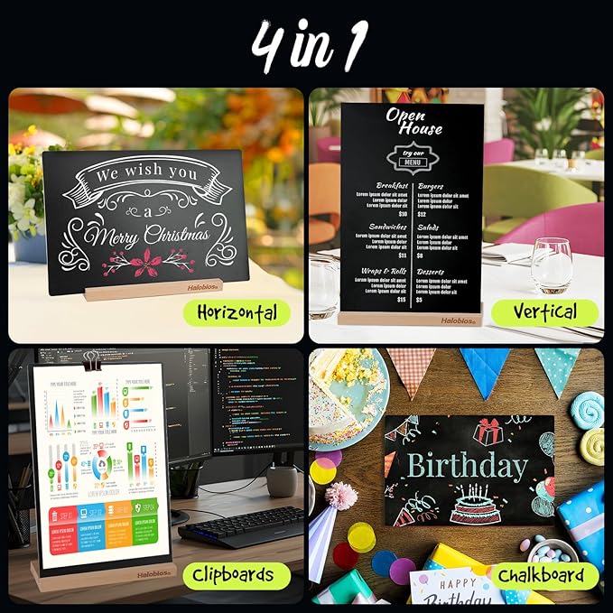 Chalkboard with Beech-Wood Base, 8 x 12 inch Tabletop Message Boards Menu - Image 2