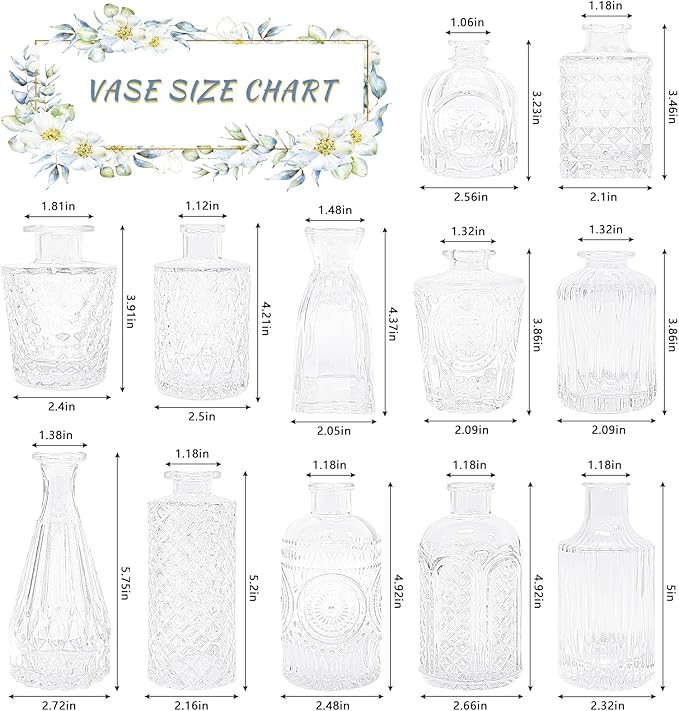 12pcs Glass Bud Vase Set, Small Clear Flower Vases - Image 3
