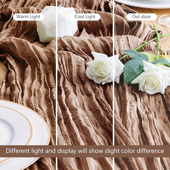 Asee'm Cheesecloth Table Runner 120 Inches Long Brown Boho Gauze Cheese Cloth - Image 5