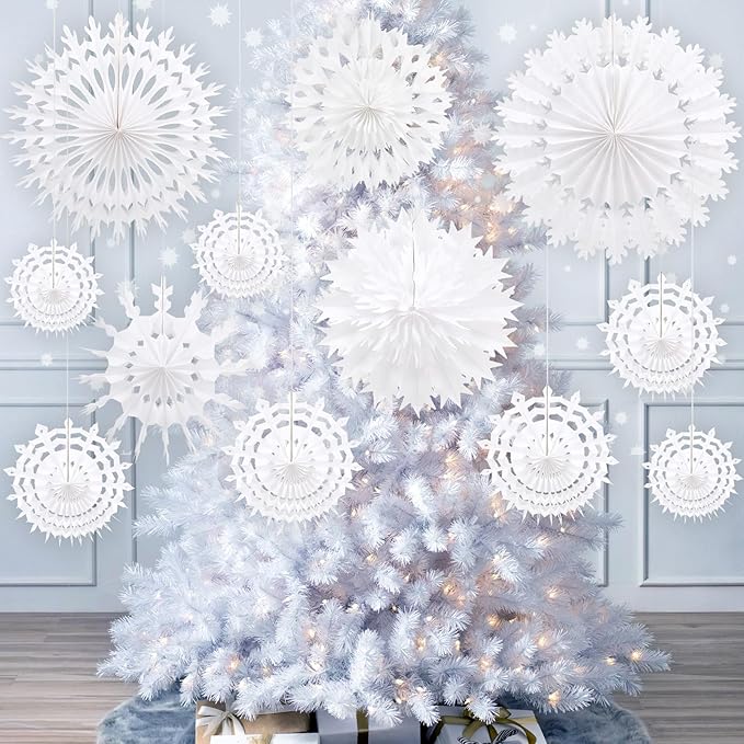 BestoFun 12 PCS White Paper Snowflake Decorations Frozen Birthday Party - Image 4