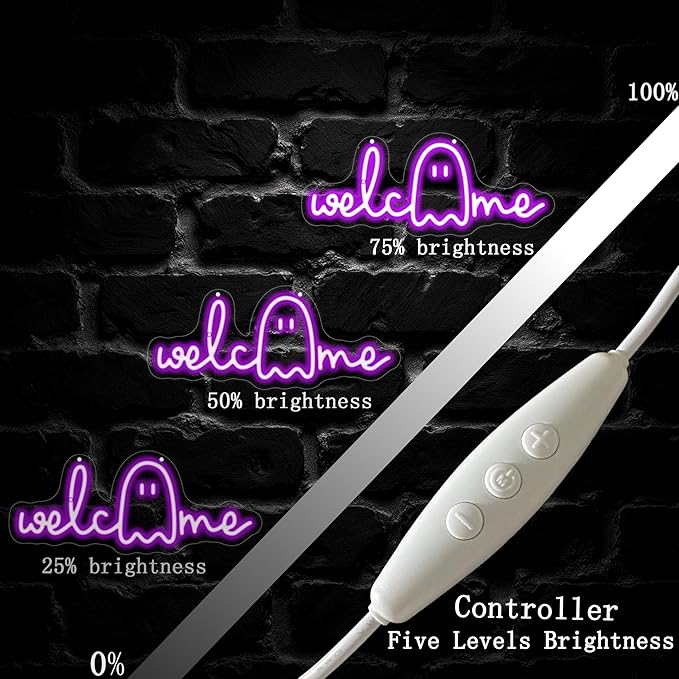 Halloween Welcome Ghouls Neon Sign, Spooky Ghost LED Halloween Decor, Haunted - Image 4
