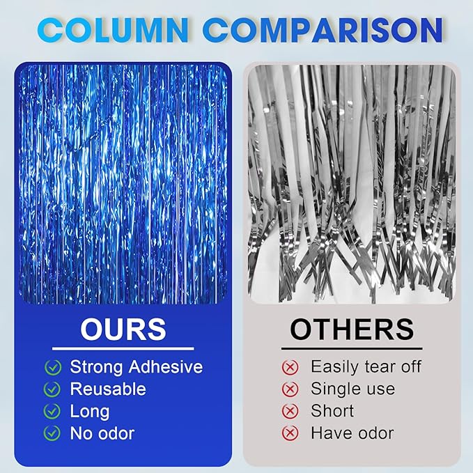 3 Pack 3.3x8.2 Feet Blue Foil Fringe Backdrop Curtains, Tinsel Streamers - Image 5