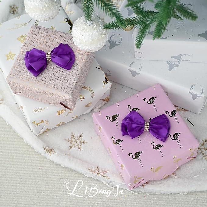 Purple Ribbon Bow 4'' Premade Satin Bow, Wrapping Bows - Image 6