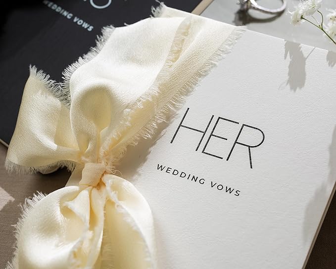 Black White His Her Slim Vow Books w/Ribbon - Image 5