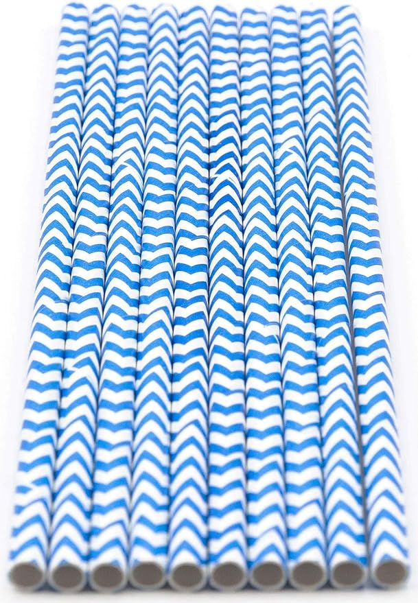 Pack of 900 Sky Blue Chevron Biodegradable 4-Ply Paper Drinking Straws - Image 2