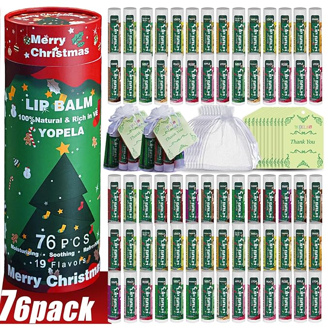 Yopela 76 Pack Christmas Natural Lip Balm Bulk by yopela