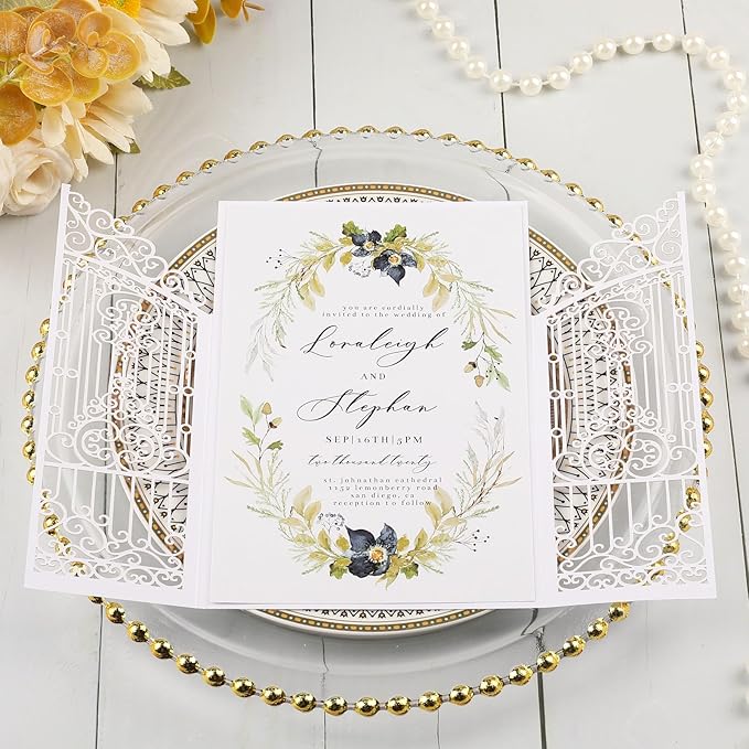 50Pcs White Laser Cut Invitations Fence Wedding Invitations Pocket - Image 3