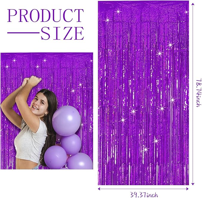 3 Pack Purple Backdrop Tinsel Streamers Foil Fringe Backdrop Halloween Party - Image 2