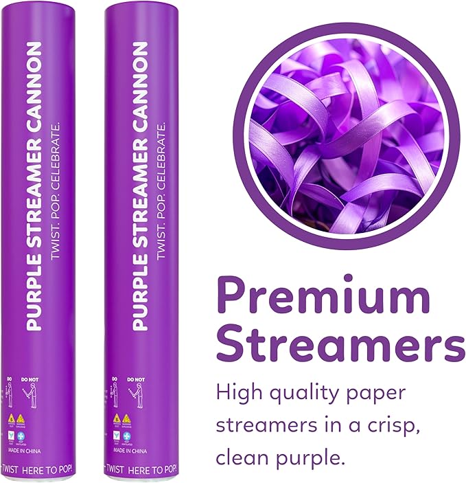 2 Pack Streamer Cannon Confetti Poppers | Biodegradable Purple Confetti | TUR - Image 4