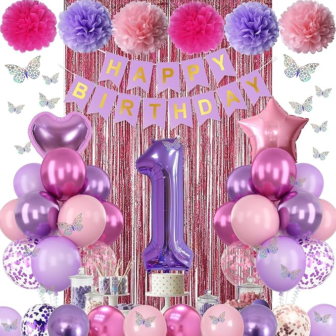 Pink Purple 1st Birthday Party Decorations - Image 2
