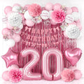 20th Birthday Decorations for Girls Pink Number 20 Balloon Bow Coquette Happy by KAINSY