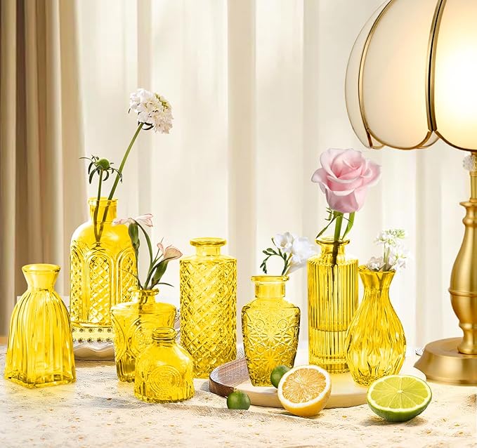 Light Yellow Glass Bud Vases Set, Crystal Mini Glasses in Bulk, Small Flower - Image 6