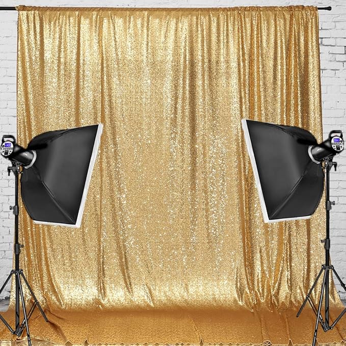 PartyDelight Sparkly Gold 8FT X 8FT Sparkly Sequin Backdrop Curtains - Image 6