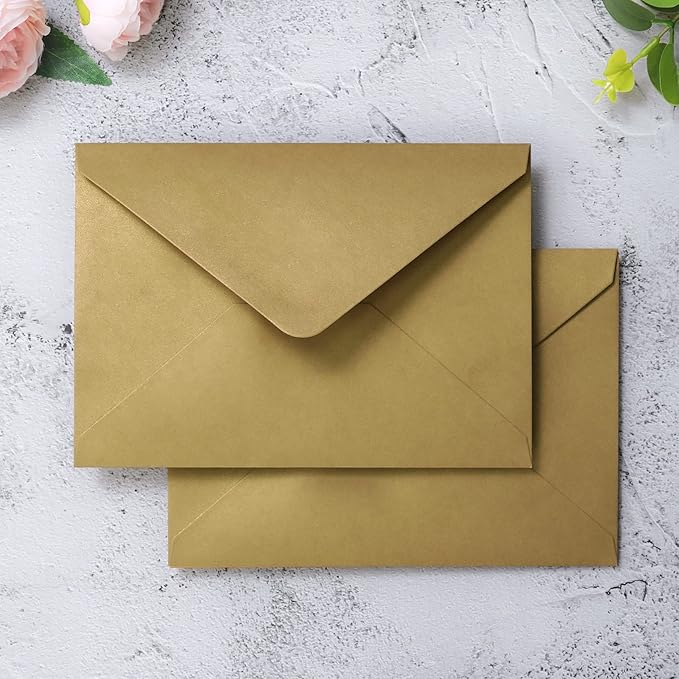 PONATIA 50 PACK A7 Envelopes, 5.25 x 7.5'' Dark Gold Shiny Envelopes - Image 5