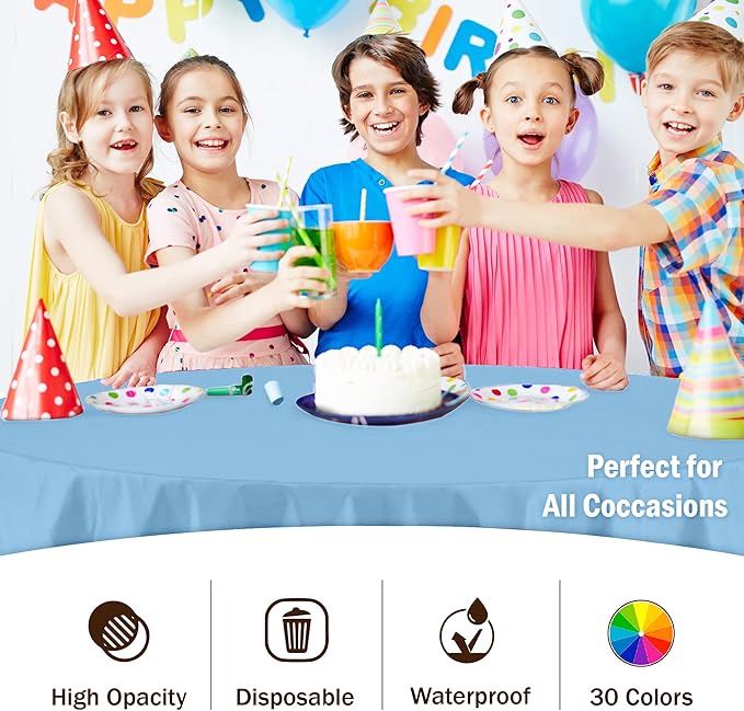 Party Solids 12-Pack Premium Plastic Tablecloth 84in. Round Table Cover - Image 5