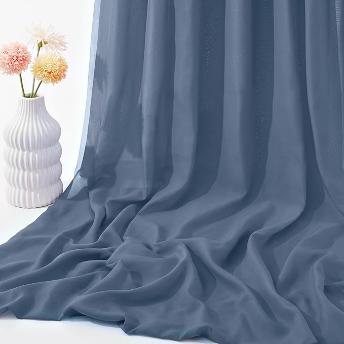 VACVELT Wedding Arch Draping Fabric Dusty Blue Chiffon, 2 Panels Sheer Drapes - Image 7