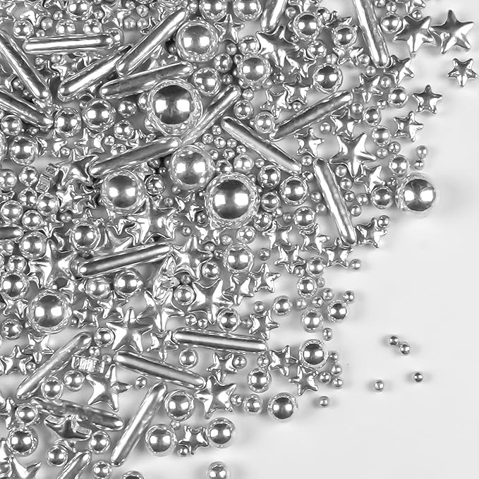 Silver Pearl Rods Star Sugar Sprinkles, Edible Pearls Baking Candy, 150g/5.29oz - Image 8