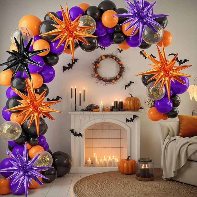 Black Purple Orange Star Balloons - Image 3
