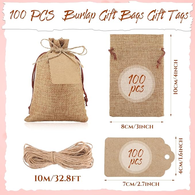 Woanger 100 Pcs Burlap Gift Bags - Image 2