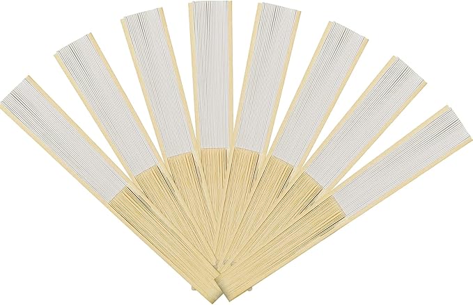 Coucoland 100 Pcs White Bamboo Folding Handheld Fan Hand fan - Image 4