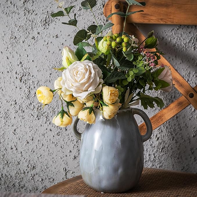 Kimdio Ceramic Vase with 2 Handles, Modern Farmhouse Grey Vase - Image 4