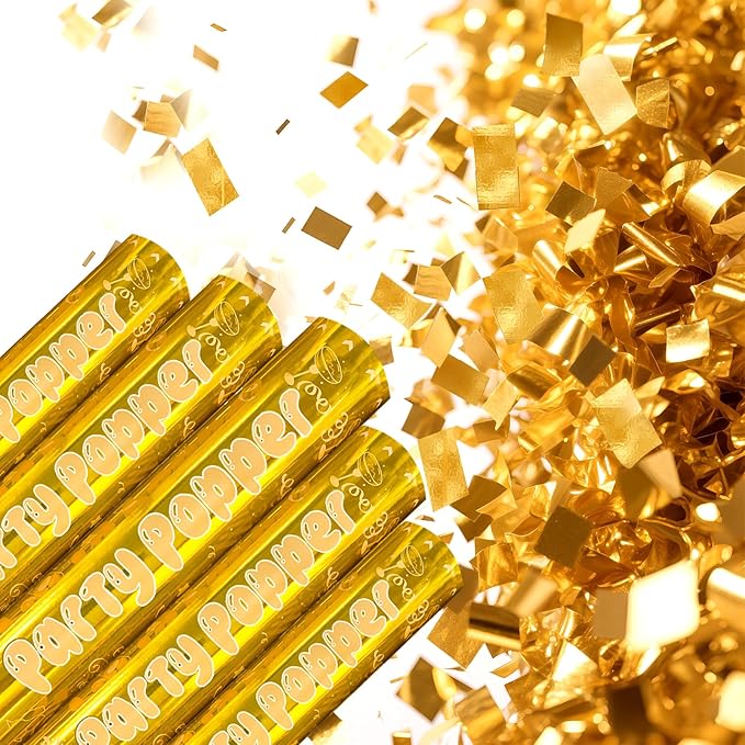 12 Inch Gold Confetti Poppers | 5 Pack Confetti Cannons - Image 2