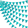Teal Aqua Blue Triangle Pennant Banner Dark Metallic Fabric Flag Bunting Garland by pinkblume