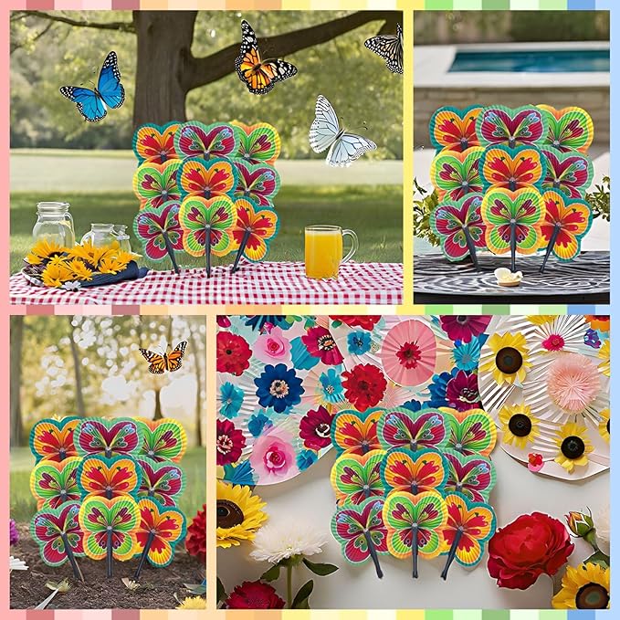 12 Pieces Folding Hand Paper Fans Handheld, Butterfly Decorations Accordion - Image 7