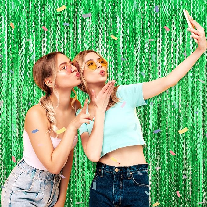 4 Pack Green Wave Foil Fringe Curtain Backdrop, 3.28Ft x 8.2Ft Metallic Tinsel - Image 6