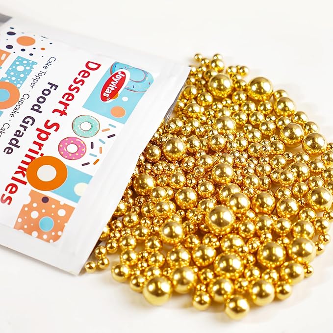 Gold Pearl Sprinkles for Cake Decorating, 150g/5.29oz, Mix Size, Edible Sugar - Image 9