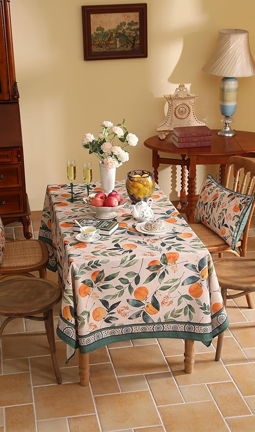 patdrea Designer Vintage Linen Rectangle Table Cloth, Framhouse Oranges and - Image 8