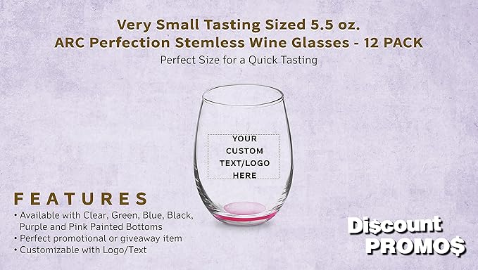 Custom Stemless Wine Glasses by ARC 5.5 oz. Set of 12, Personalized Bulk Pack - Image 2