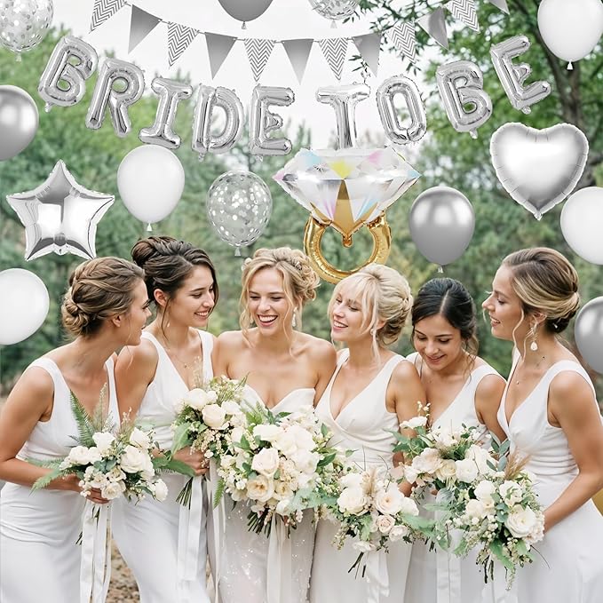 Silver Bachelorette Party Decorations, Metallic White Balloon - Image 4