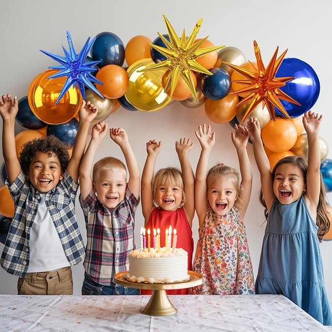 6Pcs Blue Orange Gold Foil Balloons, 22Inch Orange Blue Gold 4D Round Ball - Image 5