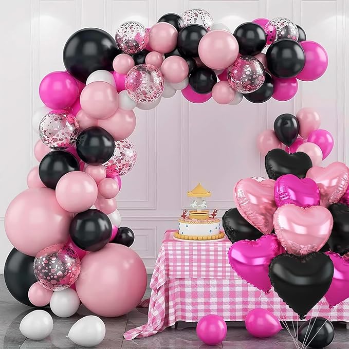 Pink Black Heart Balloons - Image 4