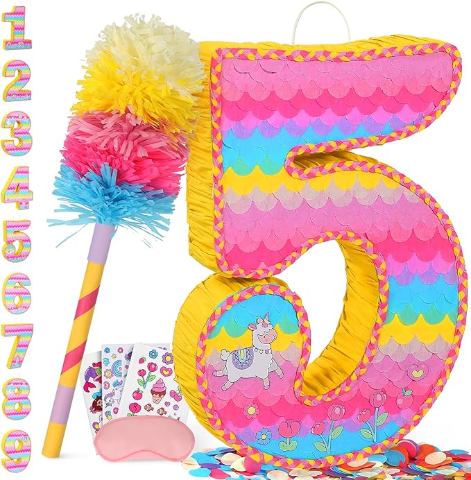 Number 5 Pinata for Birthday Party Decorations, Unicorn Mermaid Theme Pink by Pardecor