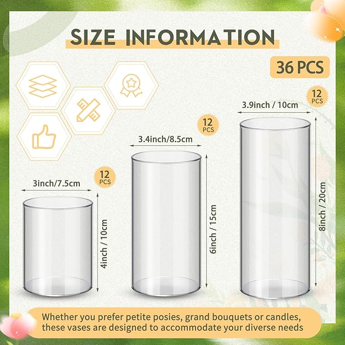 Nuogo 36 Pcs Plastic Cylinder Vases Tall Clear Flower Vases - Image 2