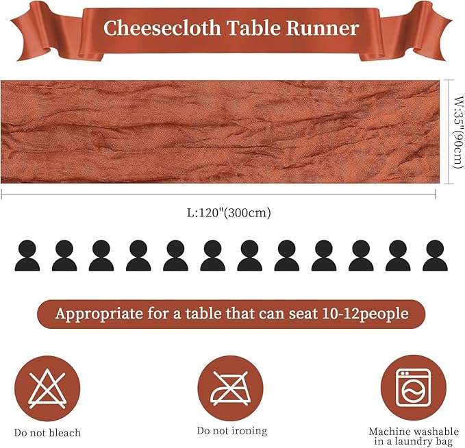 6 Pack Terracotta Cheesecloth Table Runner 10FT Long Boho Gauze Table Runner - Image 2