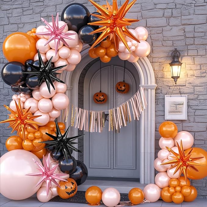 Black Orange Pink Star Balloons - Image 5