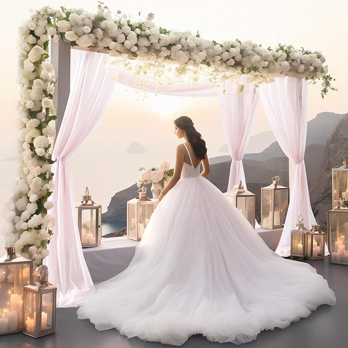 30" x 20Ft Wedding Arch Draping Fabric, 1 Panel Blush Sheer Curtain Drapes - Image 4