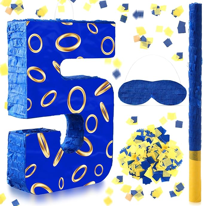 Number 5 Blue and Golden Rings Piñata by Simgoing