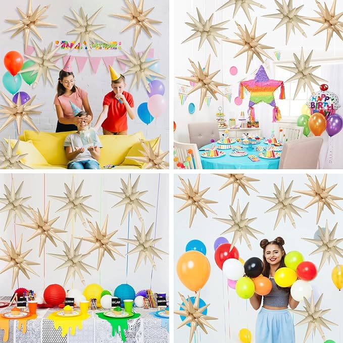 Cream White Beige Star Balloons - Image 5