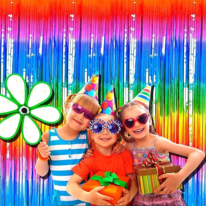 4 Pack Rainbow Tinsel Foil Fringe Curtain Backdrop, 3.28Ft x 8.2Ft Colorful - Image 3