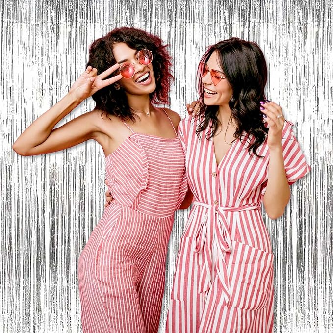 3 Pack Silver Foil Fringe Curtains Backdrop, 3.28 x 9.8 Ft Metallic Streamers - Image 6