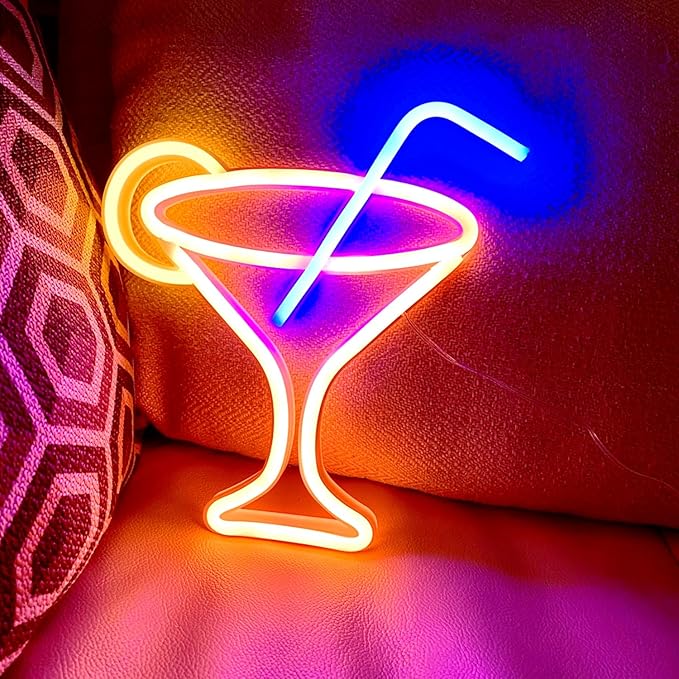 Led Cocktails Neon Sign, Wine Glass Neon Light Battery and USB Dual Powered Bar - Image 2