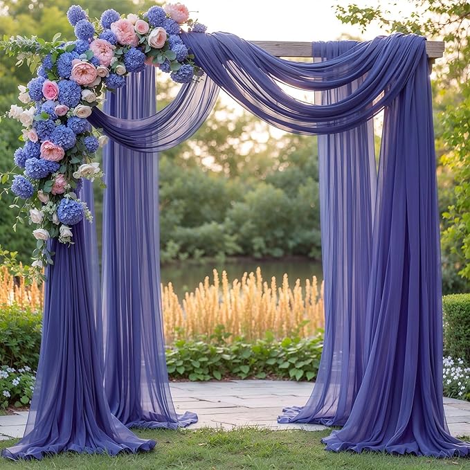 PARTISKY Wedding Arch Draping Fabric, 2 Panels 6 Yards Navy Blue Sheer Backdrop by Partisky